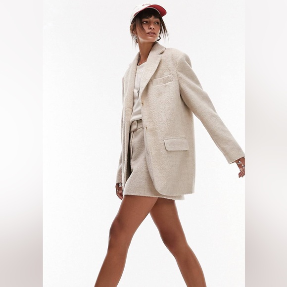 Topshop oversized brushed blazer coat in oat size US 4 white cream color - Picture 6 of 7